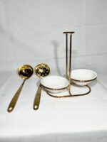 Ensemble cuillère et passoire en céramique dorée vue principale